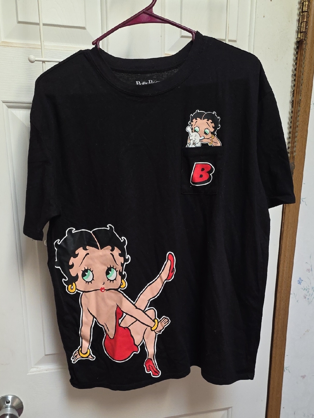 Betty Boop Black Tee with Red and Peach Graphic